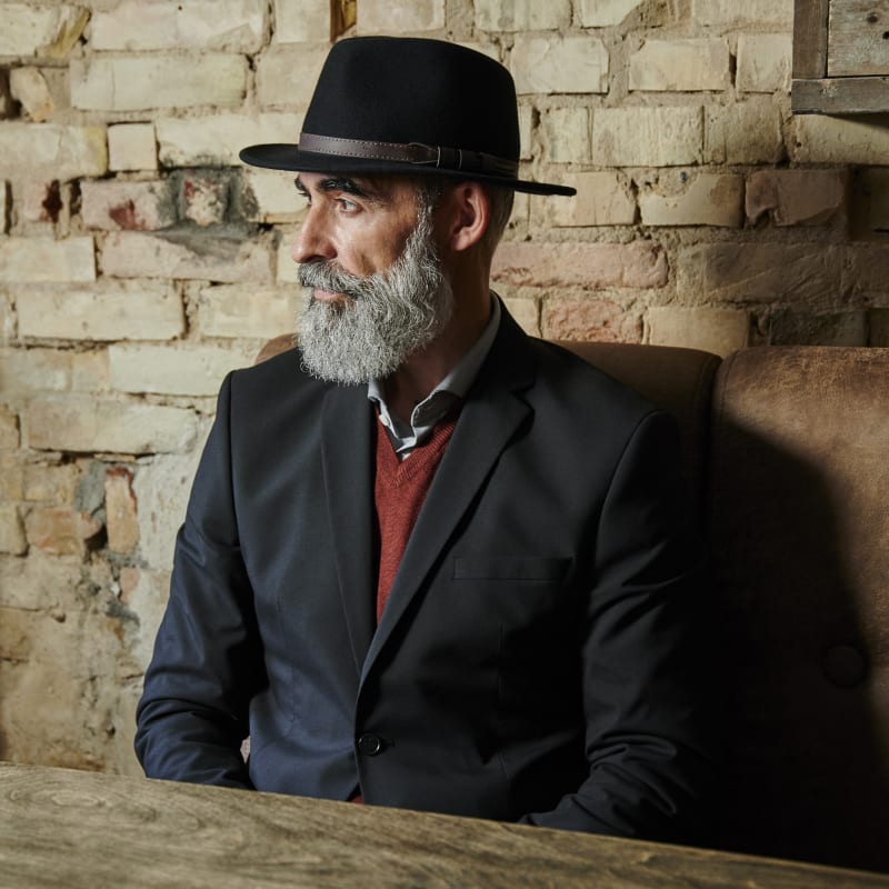 Flat brim fedora