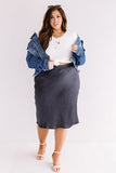 French Forever Satin Skirt In Navy    Curves