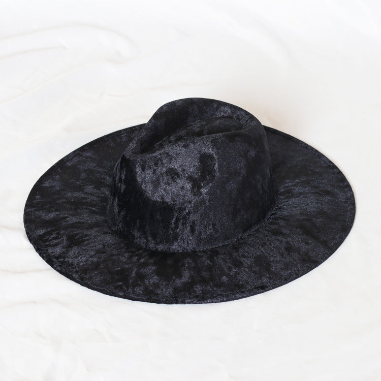 Golden velvet Fedora Hat autumn winter jazz hat red Fedora men's and women's gorras top hat large edge