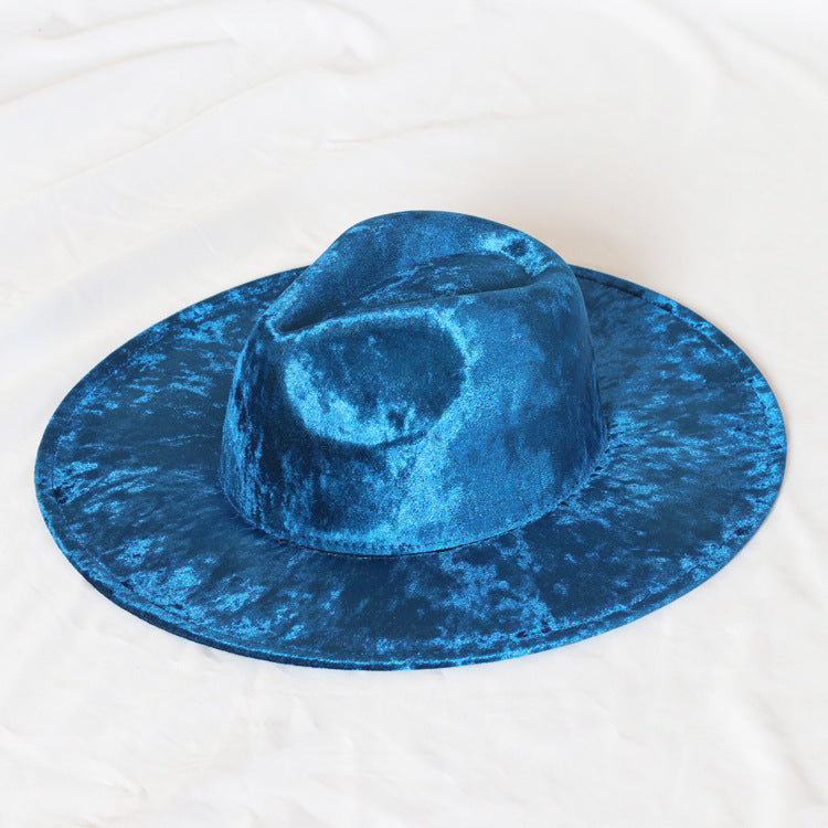 Golden velvet Fedora Hat autumn winter jazz hat red Fedora men's and women's gorras top hat large edge