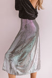 Dance All Night Sequin Midi Skirt in Silver