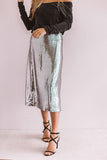 Dance All Night Sequin Midi Skirt in Silver