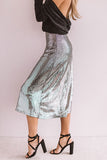 Dance All Night Sequin Midi Skirt in Silver