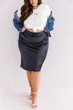 French Forever Satin Skirt In Navy    Curves