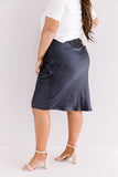 French Forever Satin Skirt In Navy    Curves