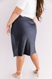French Forever Satin Skirt In Navy    Curves